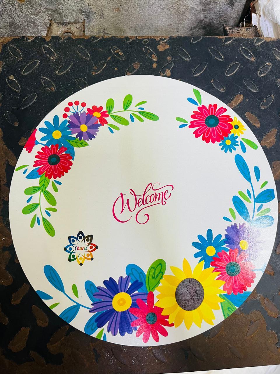 Welcome Sunflower & Daisy Wreath Dining Plate Disc